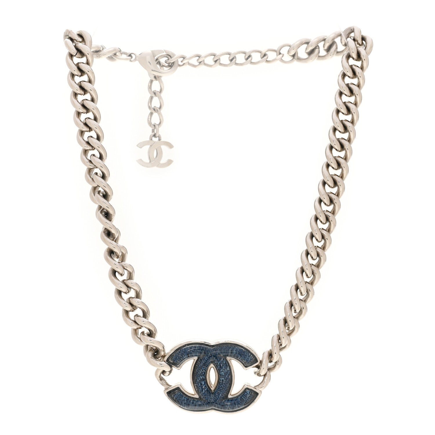 Chanel Enamel CC Chain Choker Silver Blue 3 of 5