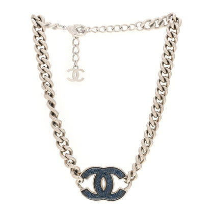 Chanel Enamel CC Chain Choker Silver Blue 3 of 5