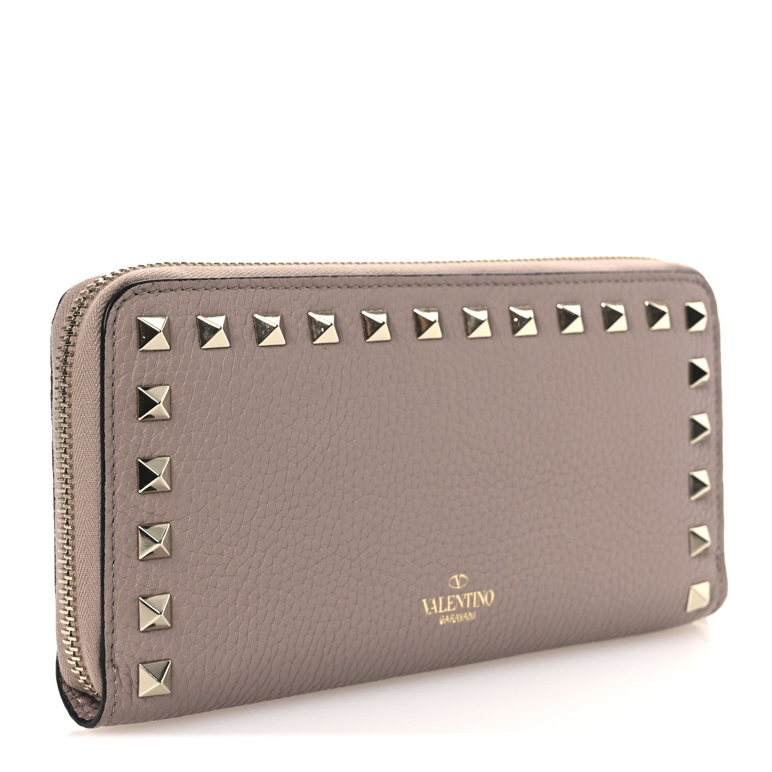 Valentino Garavani Pebbled Calfskin Rockstud Zip Around Wallet Poudre 3 of 6