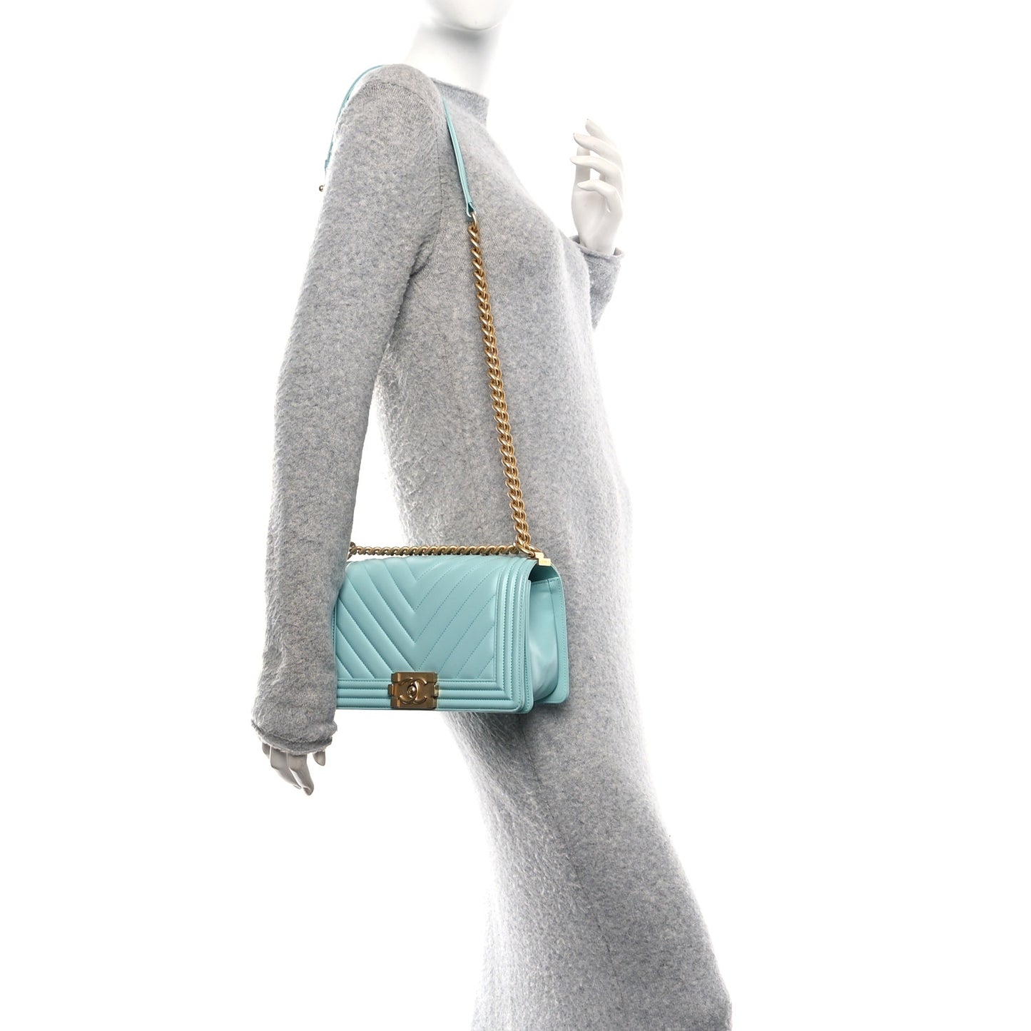 Lambskin Chevron Quilted Medium Boy Flap Turquoise