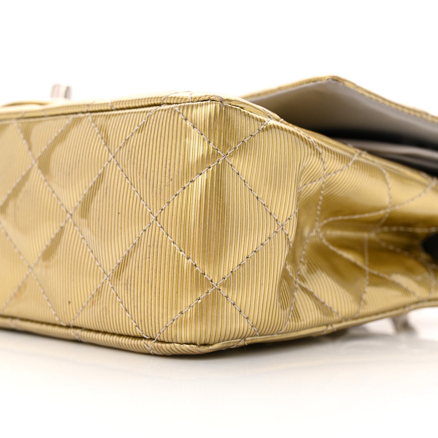 Striated Patent Quilted Medium Double Flap Gold