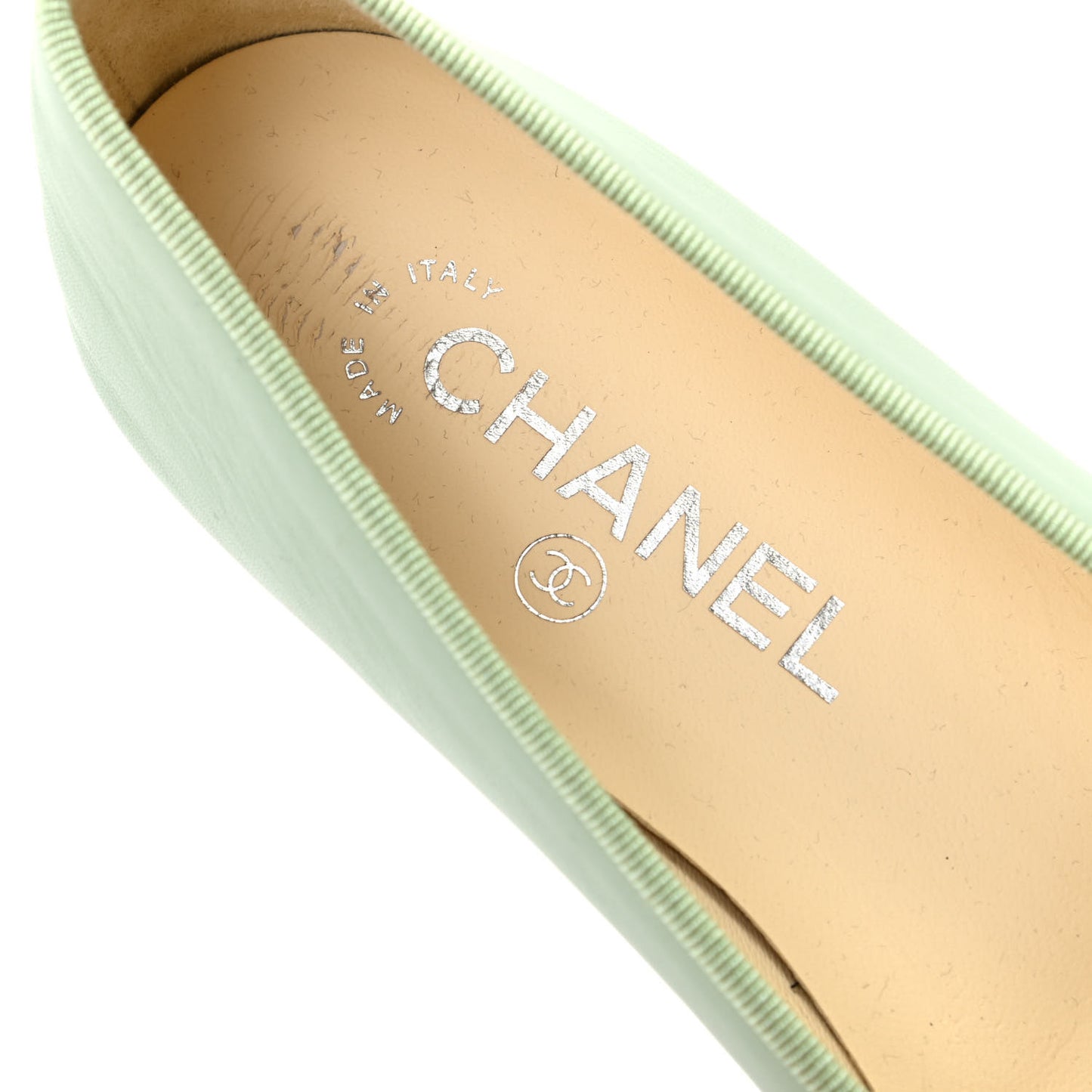 Calfskin Cap Toe CC Ballerina Flats 38 Light Green