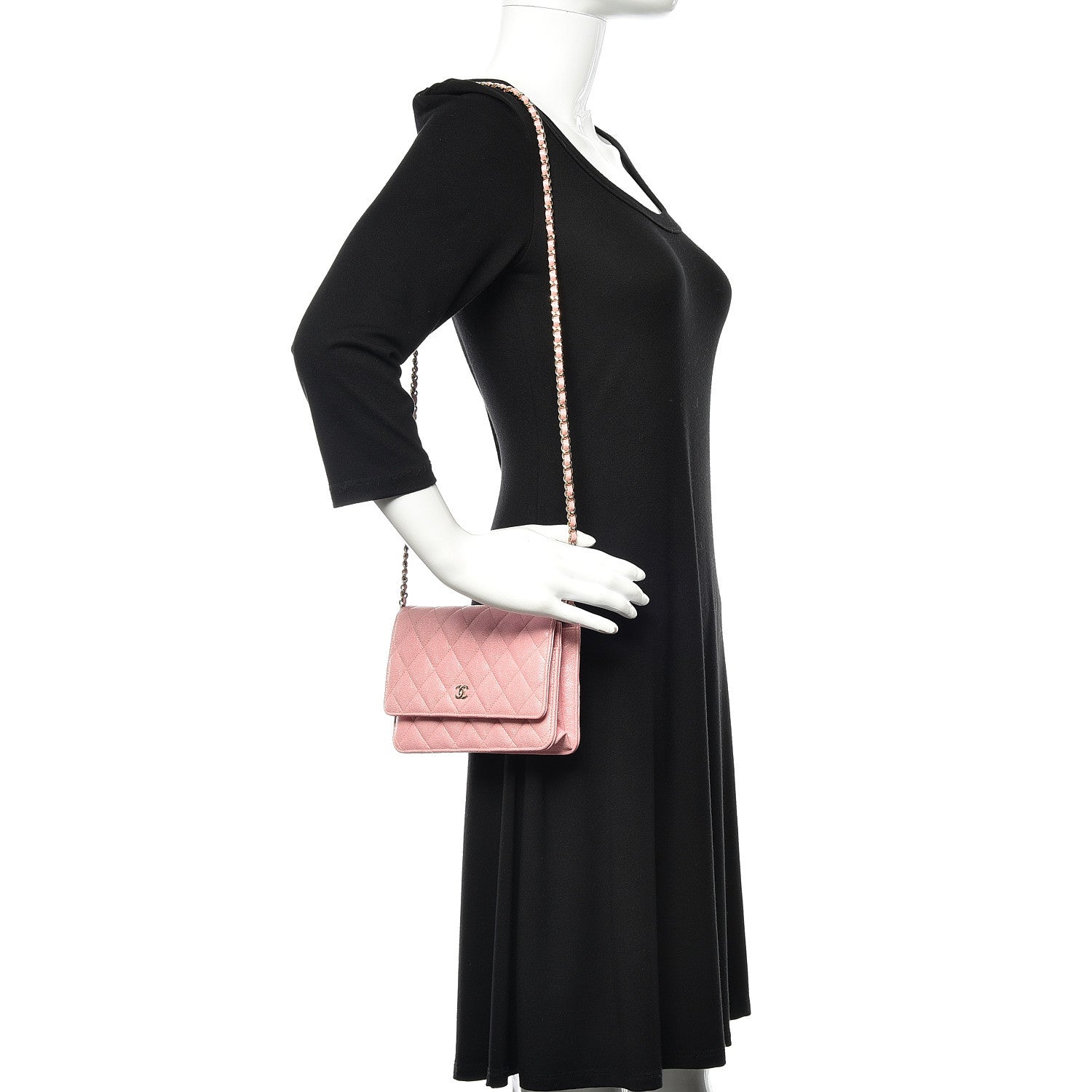 Chanel Iridescent Caviar Quilted Wallet on Chain WOC Rose Pink 2 of 12