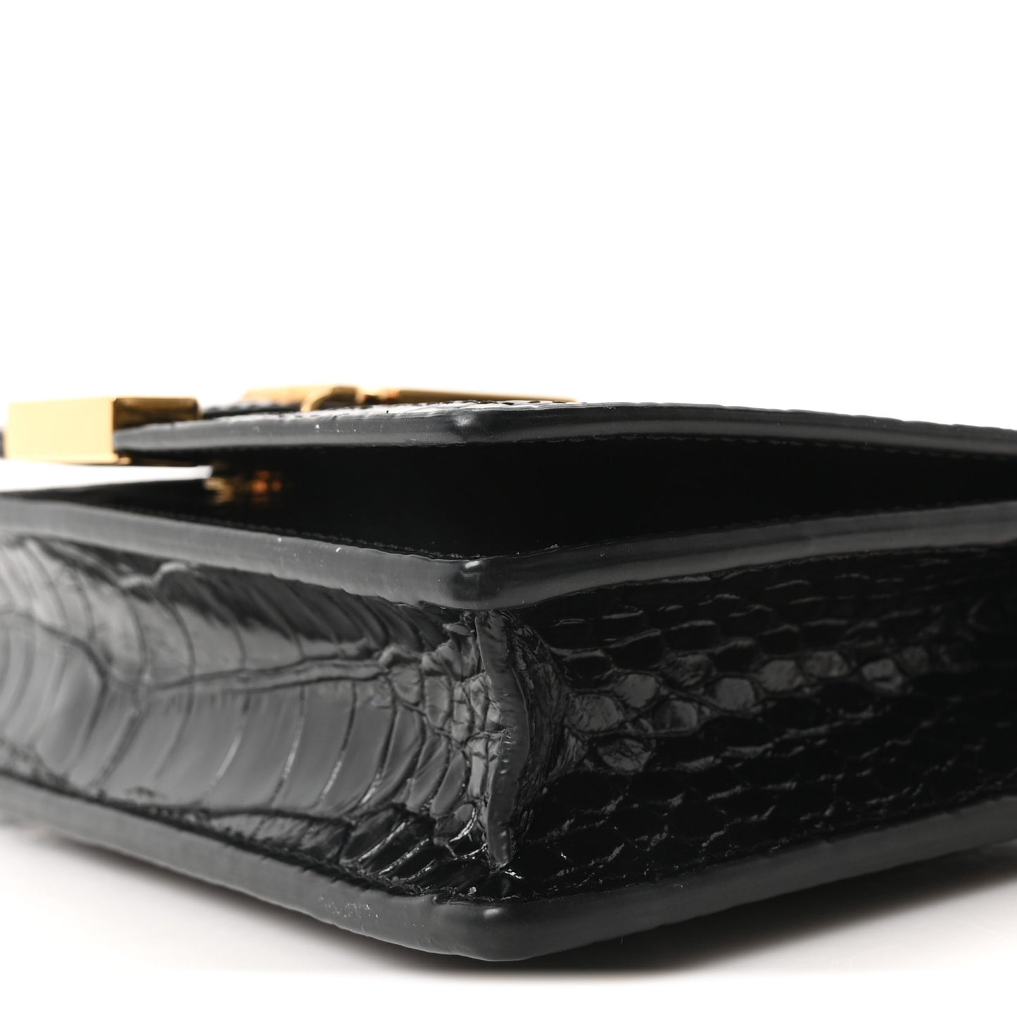 Crocodile Embossed Calfskin Greca Goddess Wallet On Chain Black