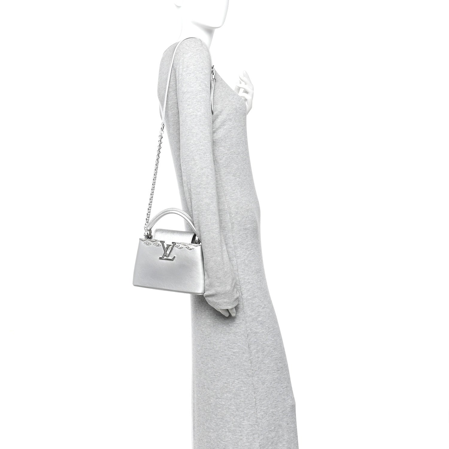 Louis Vuitton Lambskin Strass Mini Capucines  Silver 2 of 9