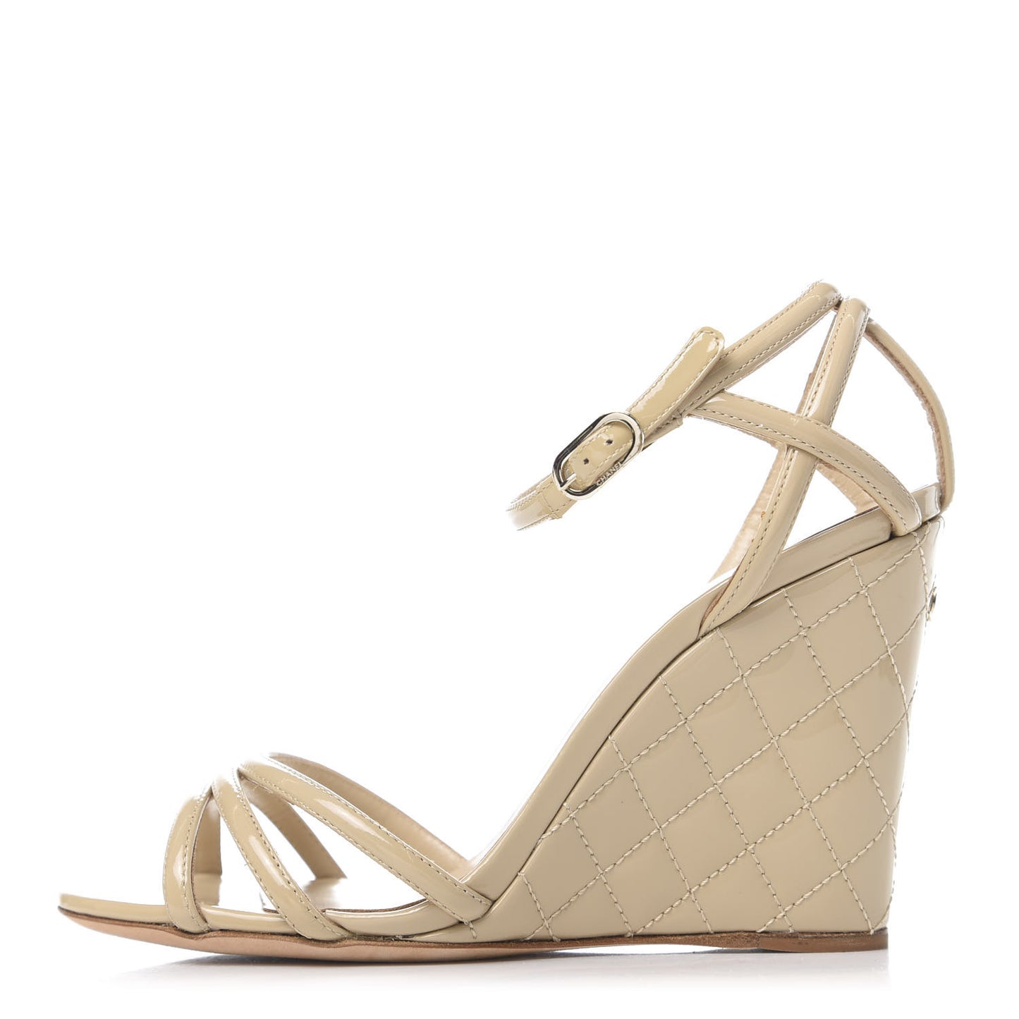 Patent Quilted Wedge Sandals 36 Beige