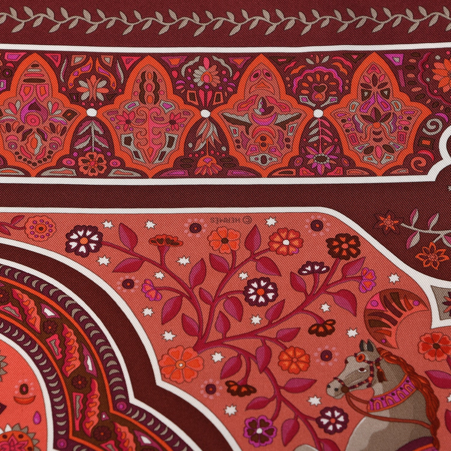 Hermes Silk Aux Portes Du Palais Scarf 90 Chaudron Orange Vif Rose 4 of 4