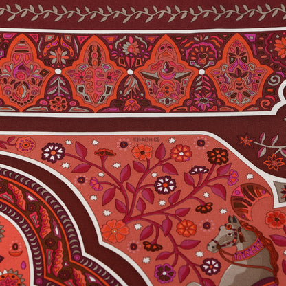 Hermes Silk Aux Portes Du Palais Scarf 90 Chaudron Orange Vif Rose 4 of 4