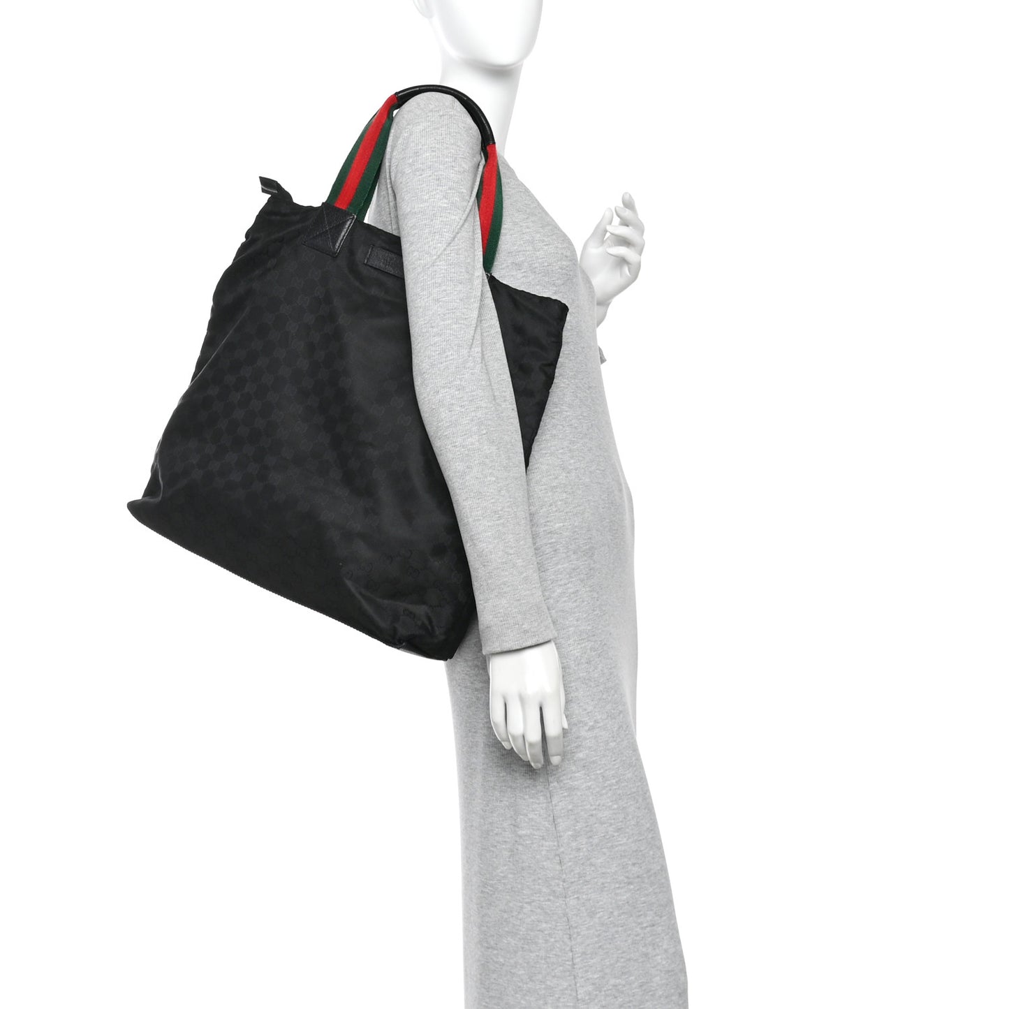 GG Monogram Large Web Handle Vertical Tote Black