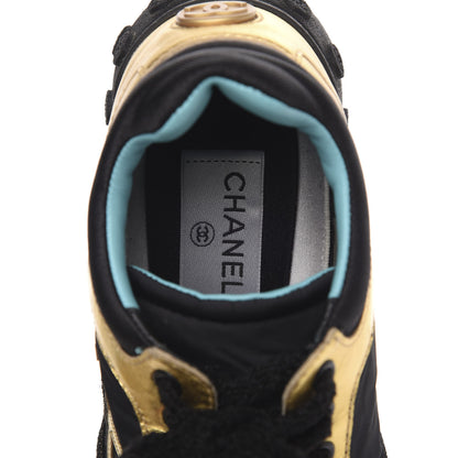 Chanel Metallic Lambskin Satin Finish Womens CC Sneakers 37 Black Gold 6 of 10