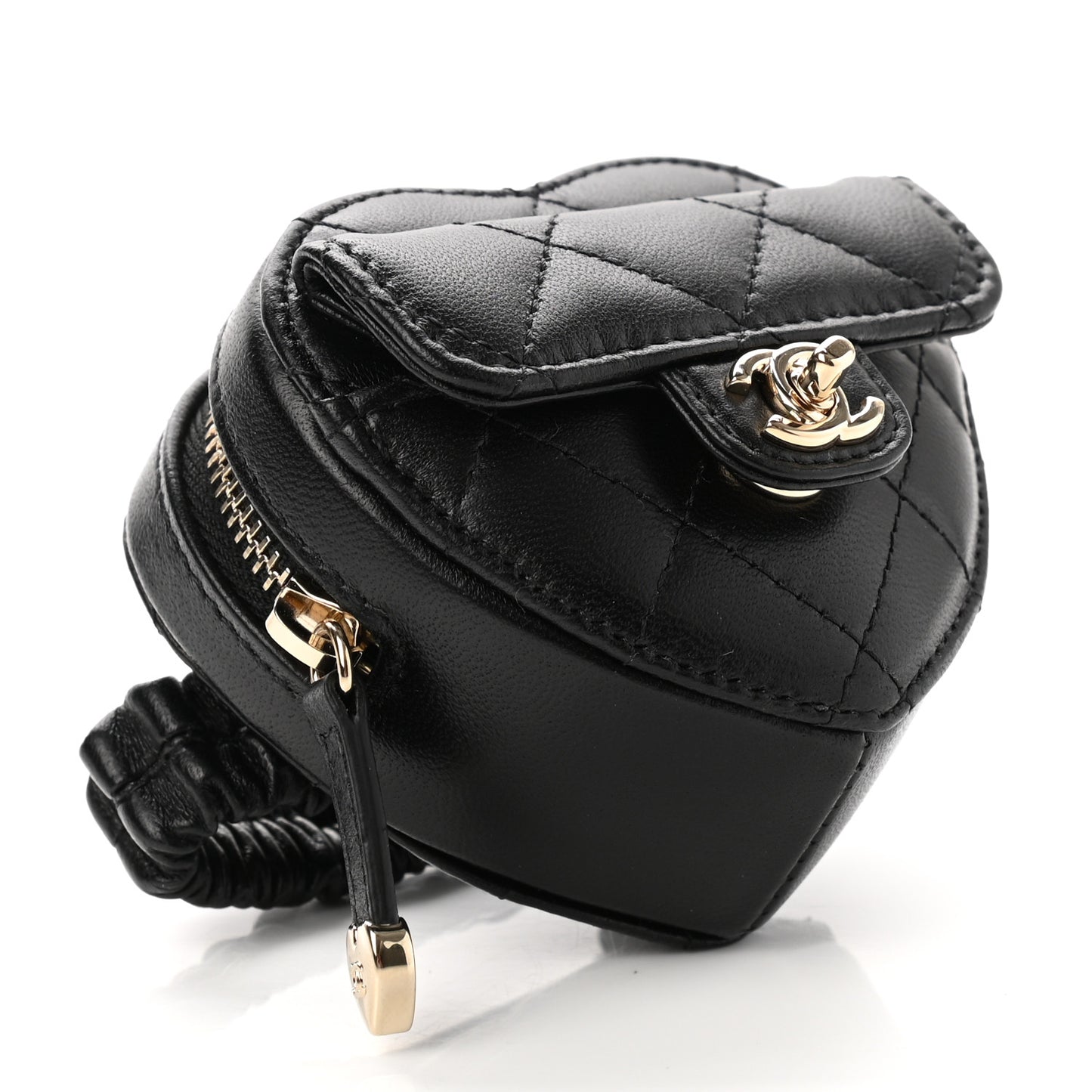 Lambskin Quilted CC In Love Heart Zipped Arm Coin Purse Black