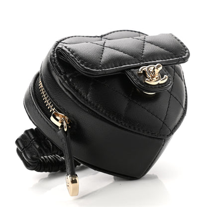Chanel Lambskin Quilted CC In Love Heart Zipped Arm Coin Purse Black 4 of 8