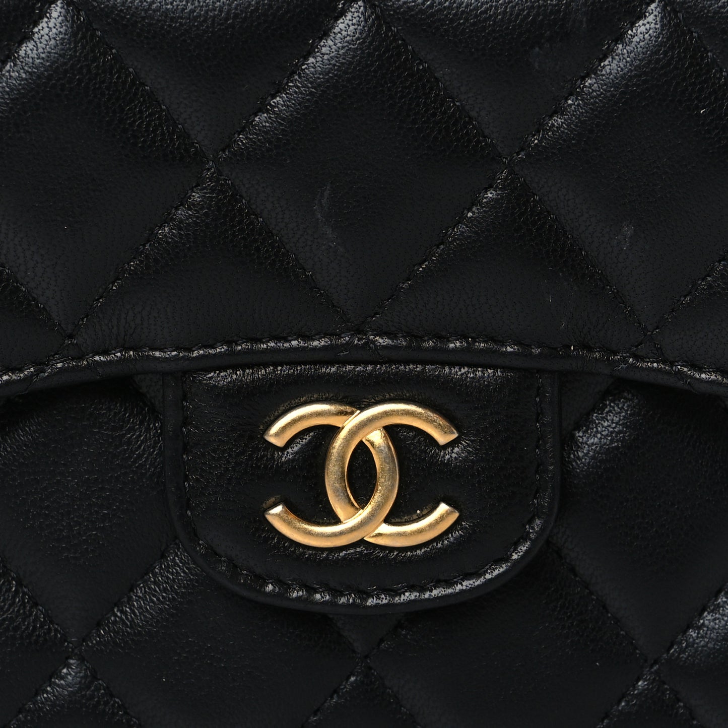 Lambskin Quilted Top Handle Flap Coin Purse With Chain Black
