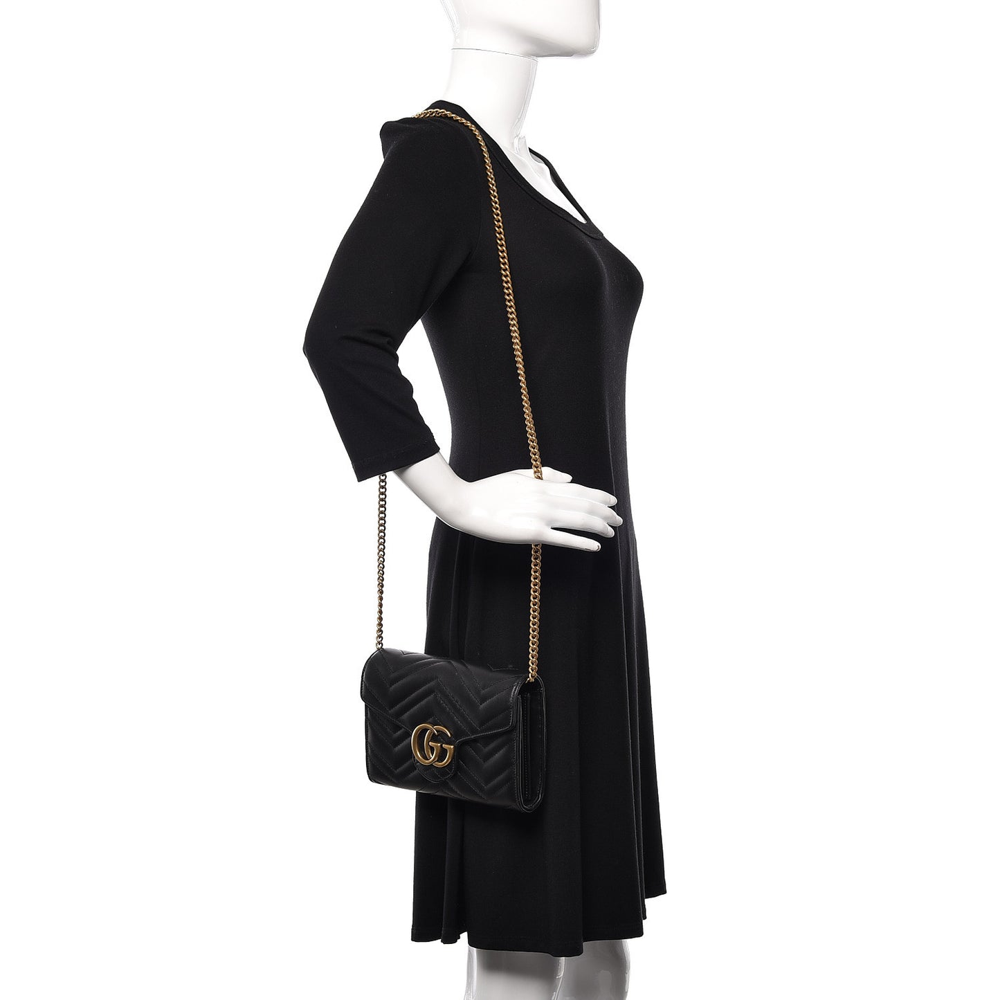Calfskin Matelasse GG Marmont Chain Wallet Black