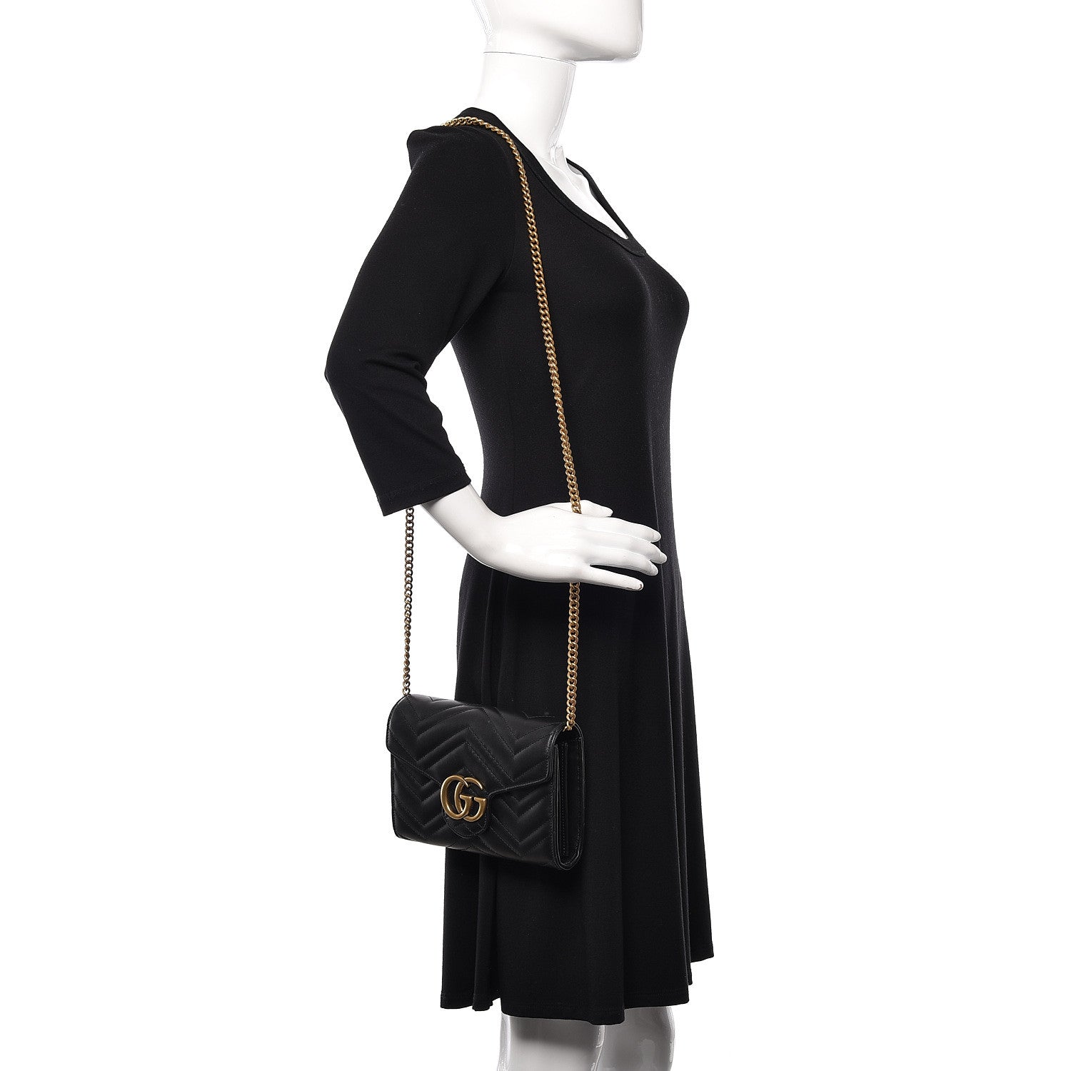 Gucci Calfskin Matelasse GG Marmont Chain Wallet Black 2 of 11