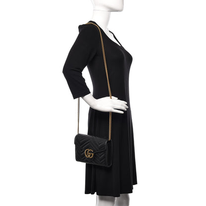 Gucci Calfskin Matelasse GG Marmont Chain Wallet Black 2 of 11