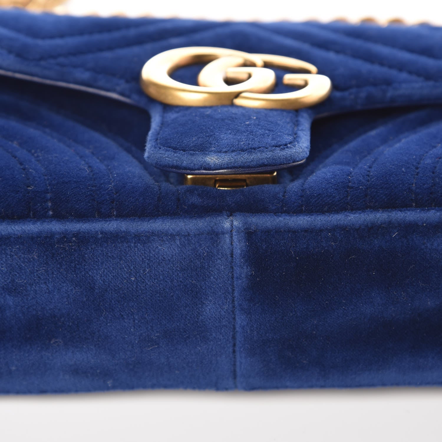 Gucci Velvet Matelasse Mini GG Marmont Shoulder Bag Cobalt Blue 12 of 12