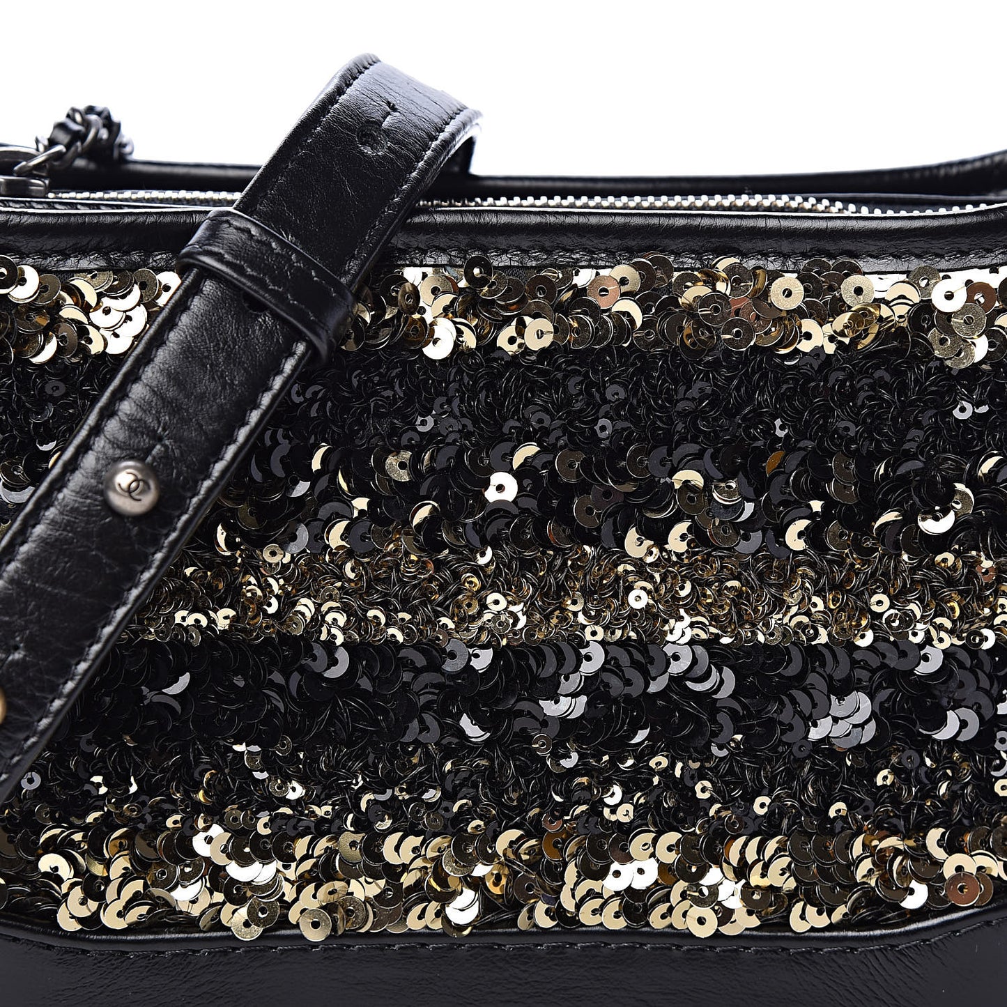 Sequin Calfskin Small Gabrielle Hobo Black Gold