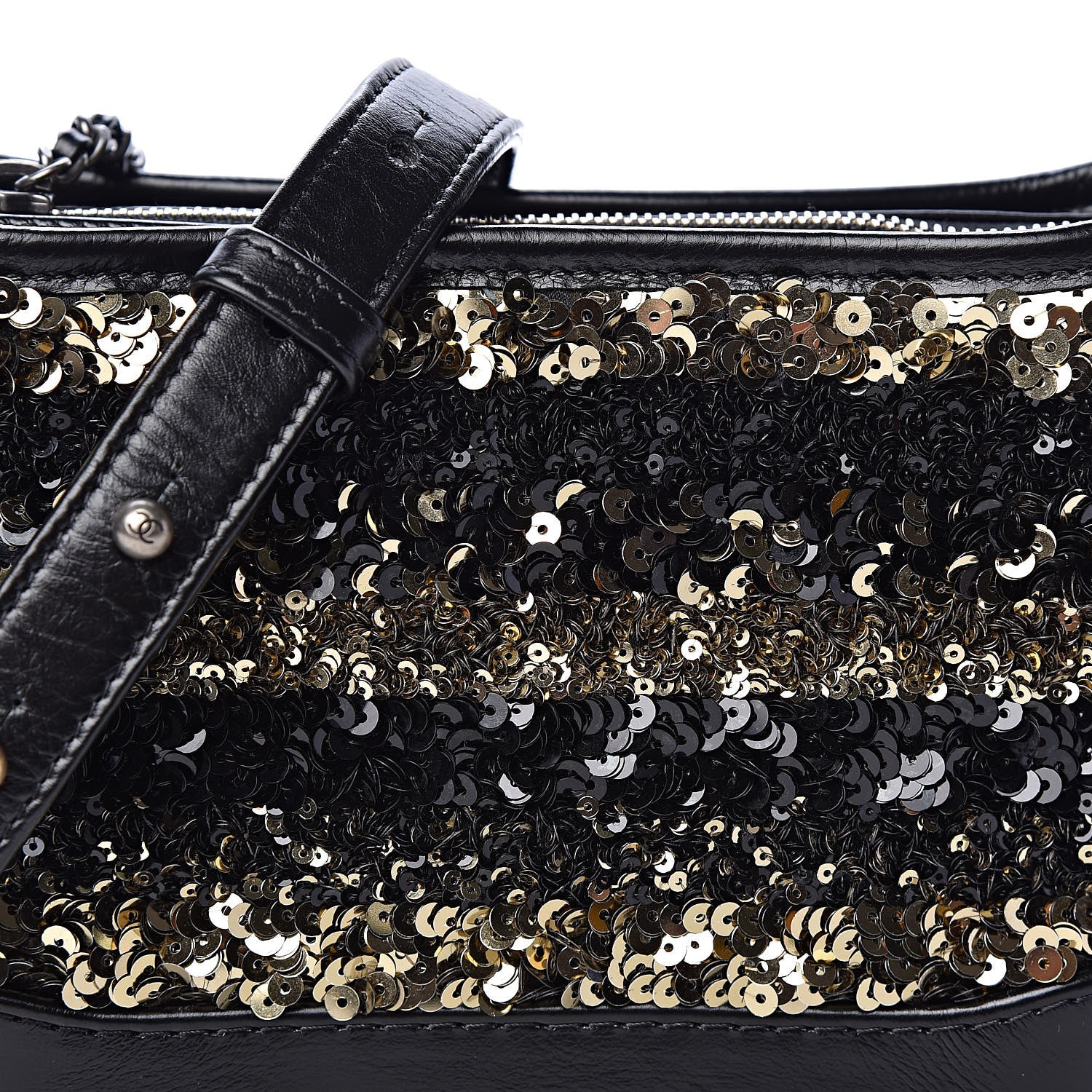 Chanel Sequin Calfskin Small Gabrielle Hobo Black Gold 10 of 10