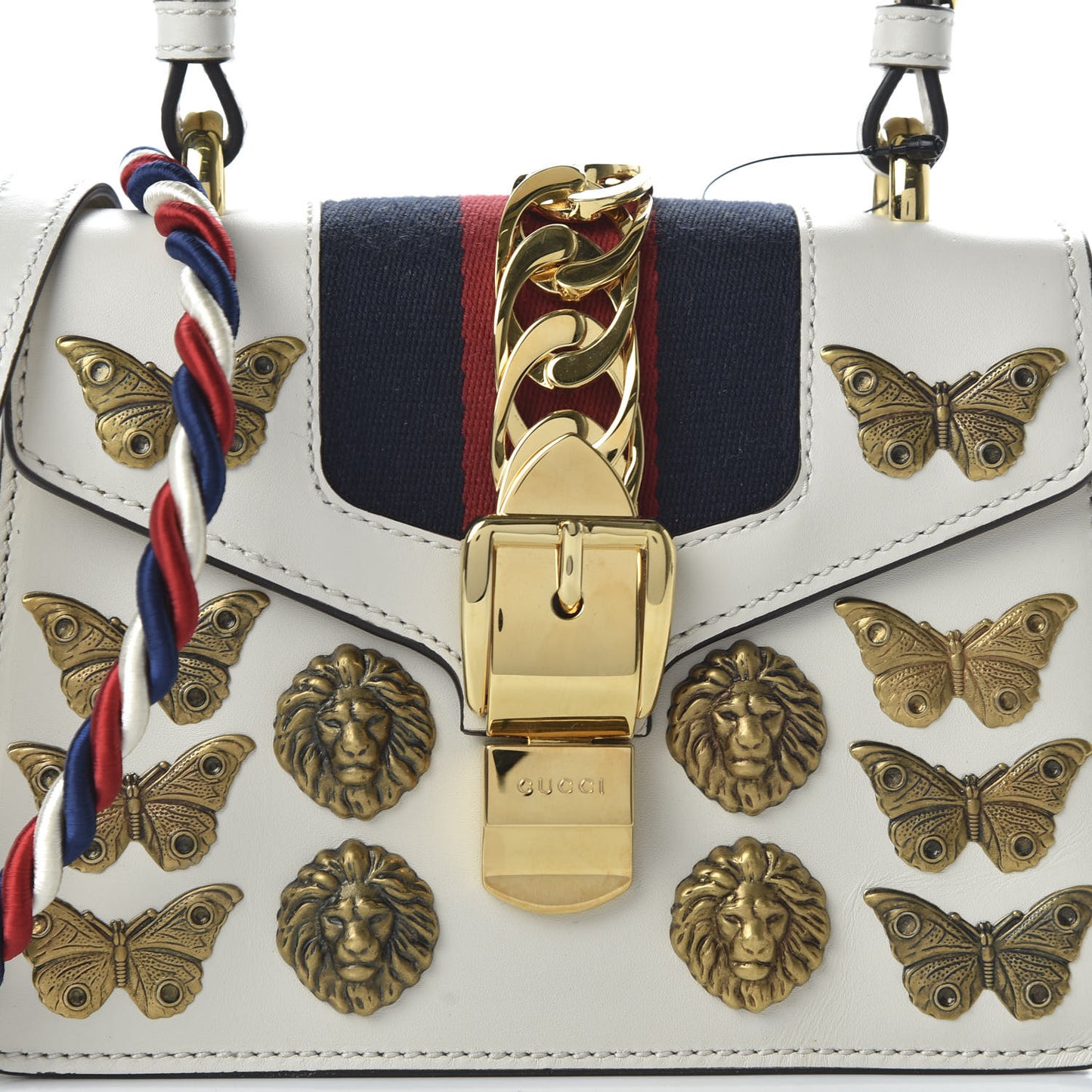 Calfskin Animal Studs Mini Sylvie Top Handle Bag White