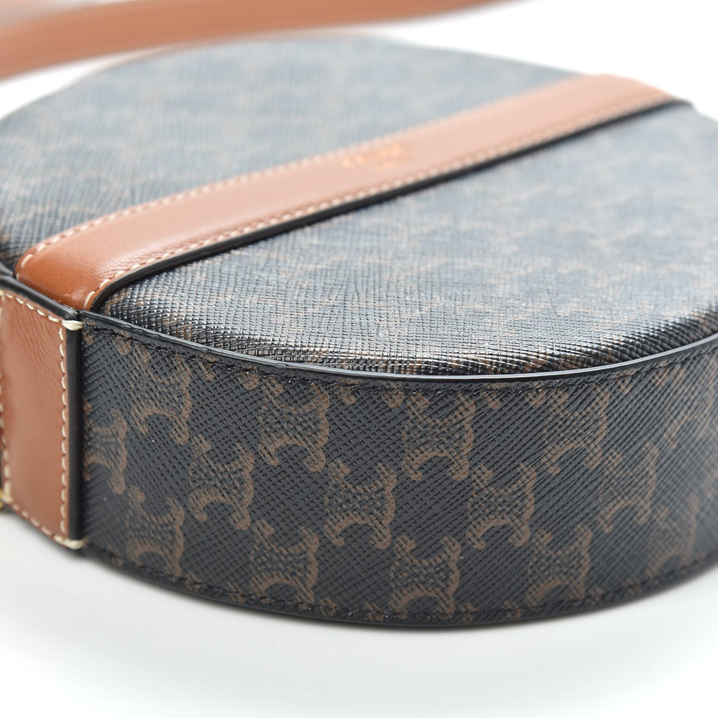 Lambskin Triomphe Canvas Round Purse On Strap Black Tan