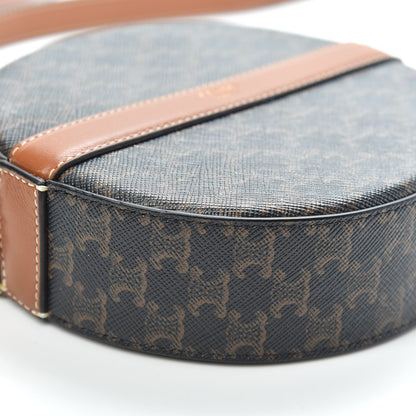 Celine Lambskin Triomphe Canvas Round Purse On Strap Black Tan 7 of 9