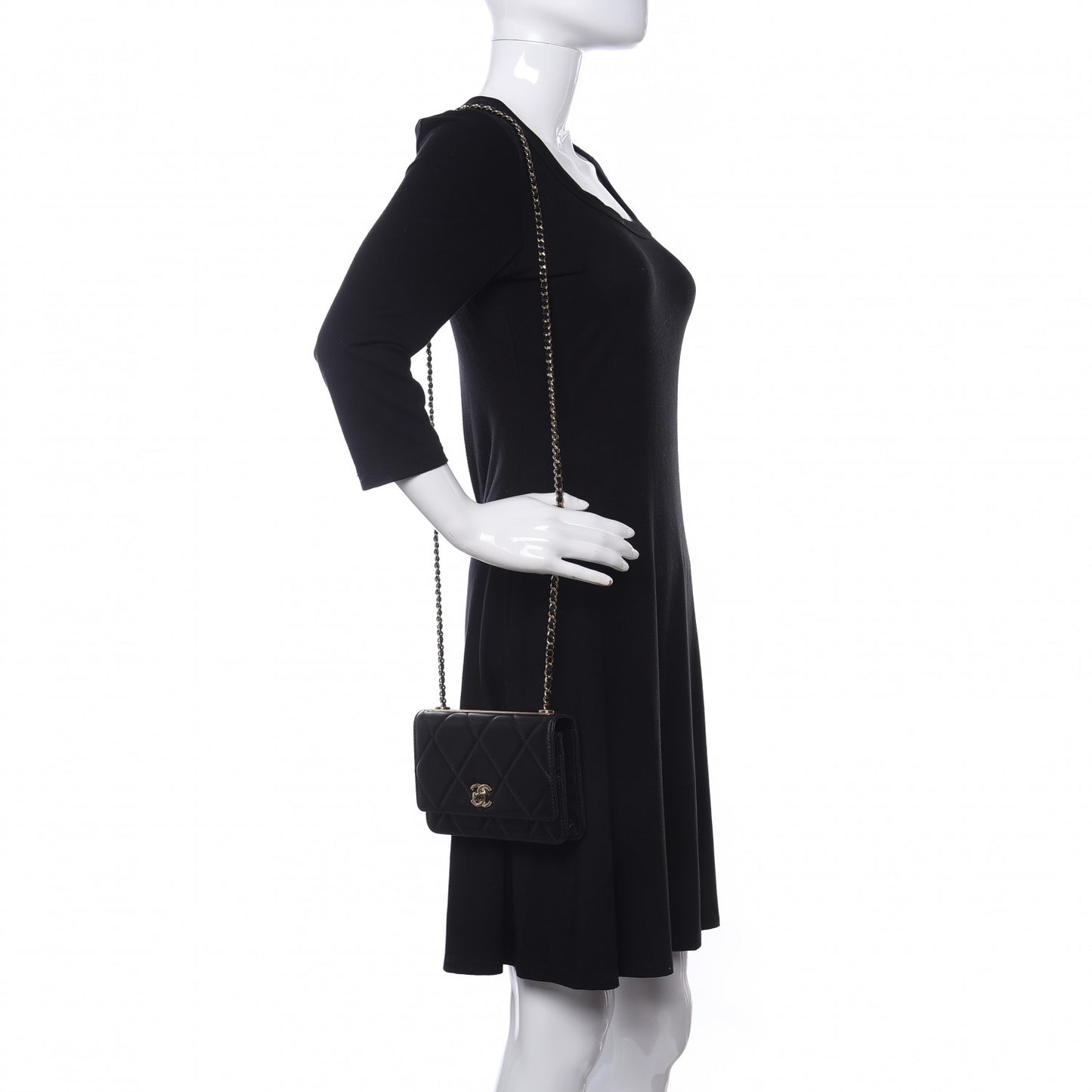 Lambskin Quilted Trendy CC Wallet On Chain WOC Black