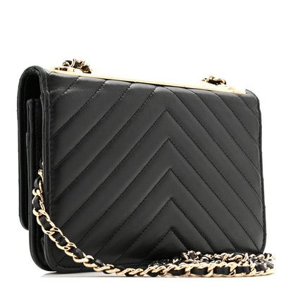 Chanel Lambskin Chevron Quilted Trendy CC Wallet On Chain WOC Black 3 of 15