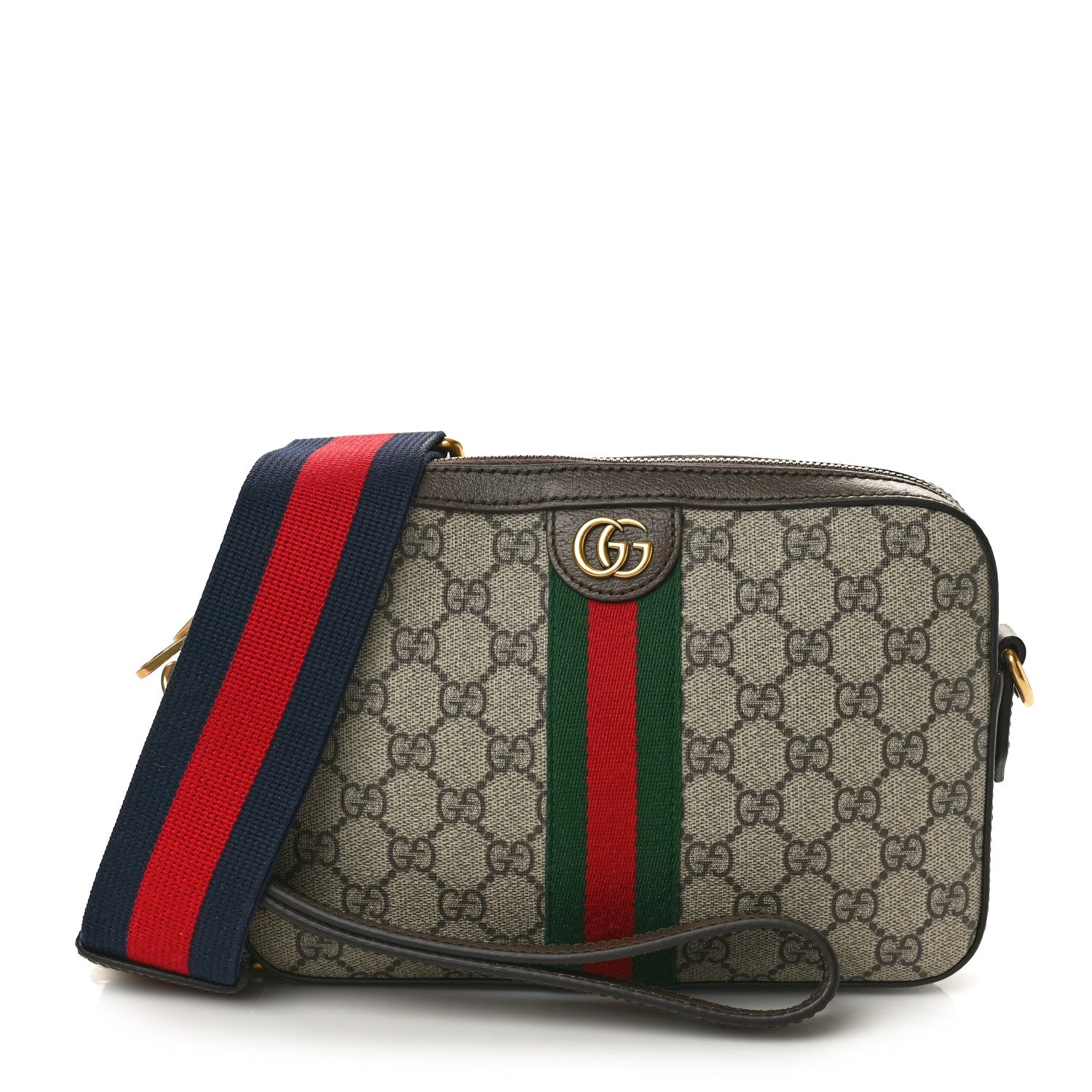 Gucci GG Supreme Monogram Textured Dollar Calfskin Web Ophidia Wristlet Shoulder Bag Beige Ebony New Acero 1 of 11