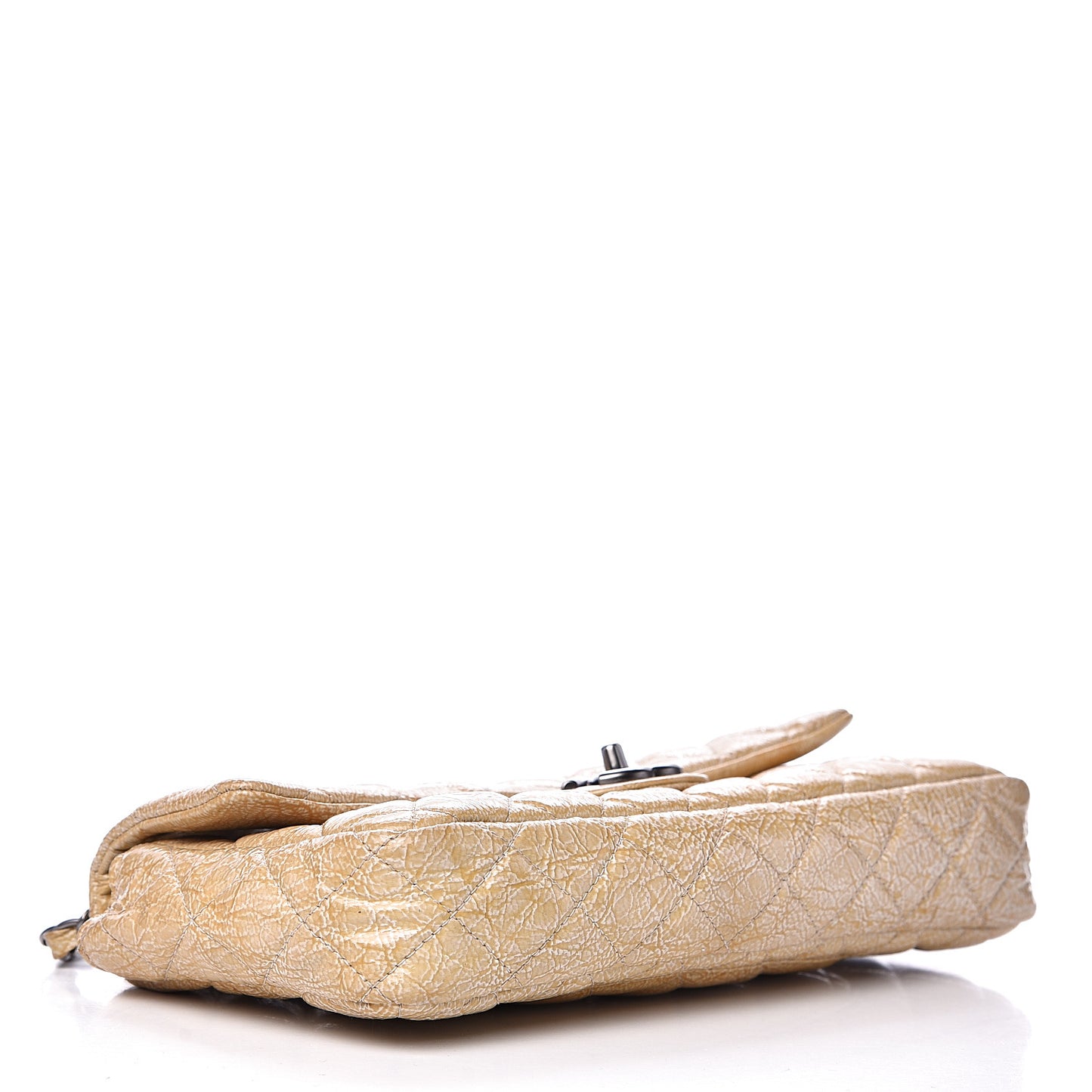 Crinkled Patent Calfskin Quilted East West Flap Light Beige