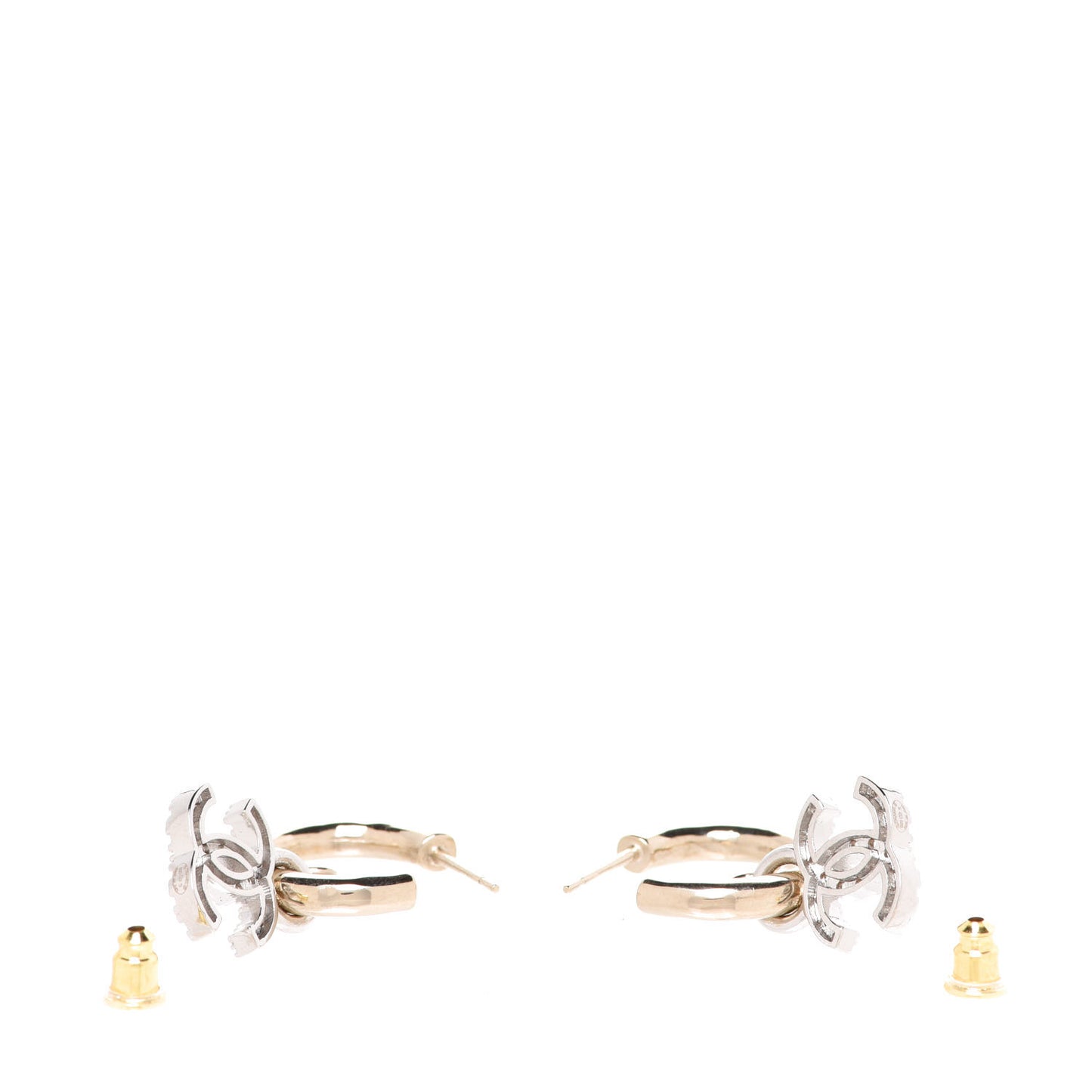 Metal Crystal CC Hoop Drop Earrings Gold