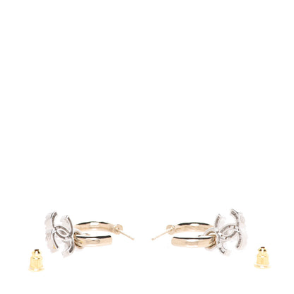 Chanel Metal Crystal CC Hoop Drop Earrings Gold 3 of 5