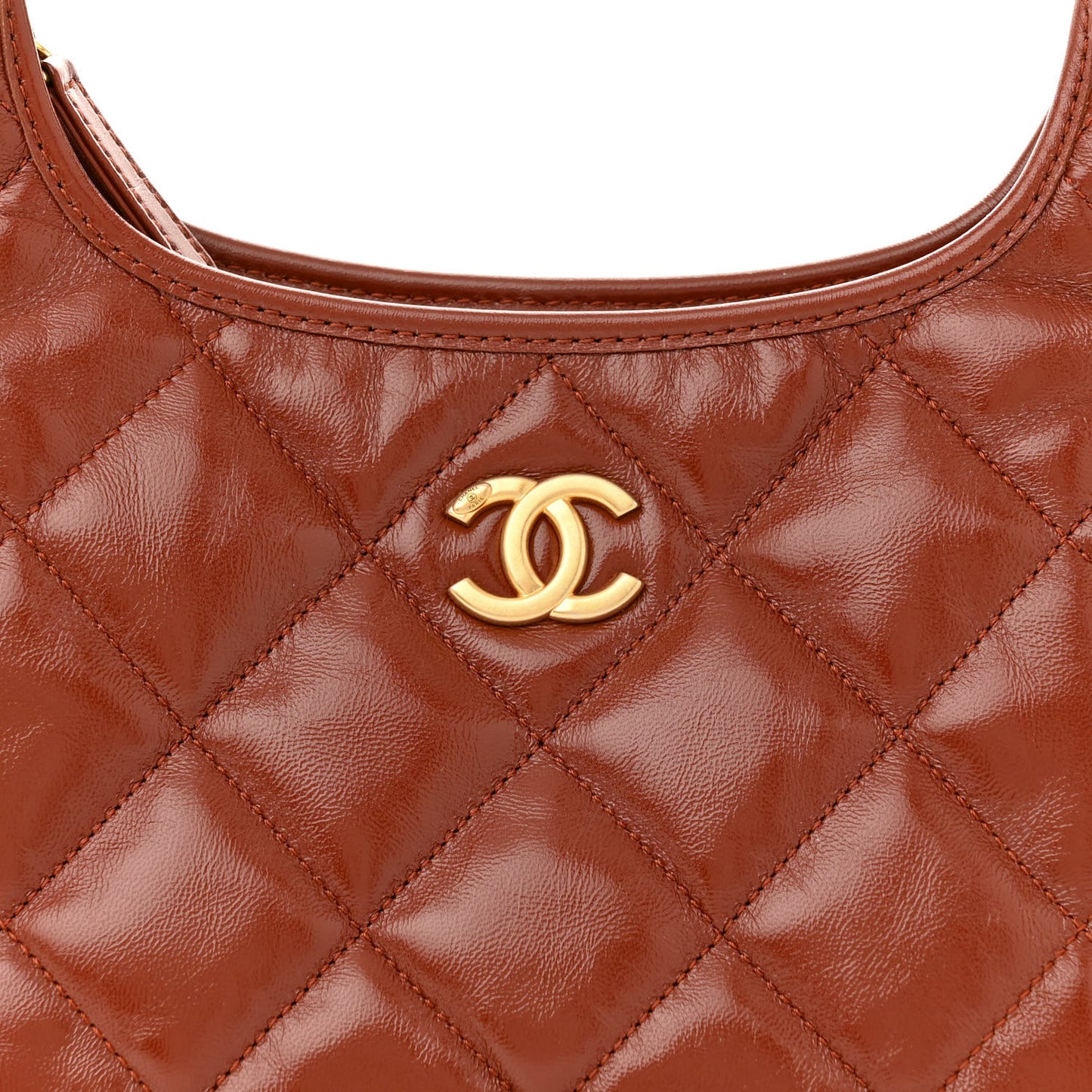 Shiny Crumpled Lambskin Quilted Small CC Funky Town Hobo Brown