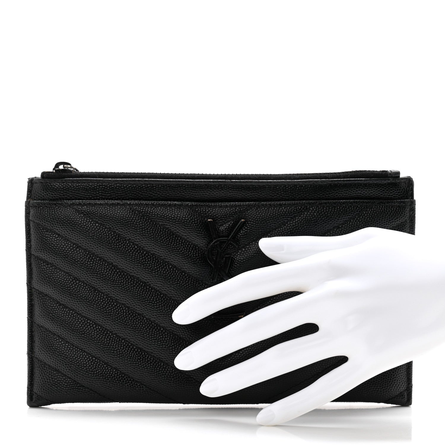 Saint Laurent Monogram Grain de Poudre 5 Fragments Zip Pouch Card Holder Black 2 of 11