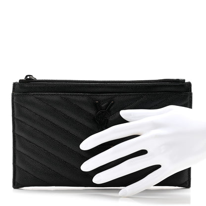 Saint Laurent Monogram Grain de Poudre 5 Fragments Zip Pouch Card Holder Black 2 of 11
