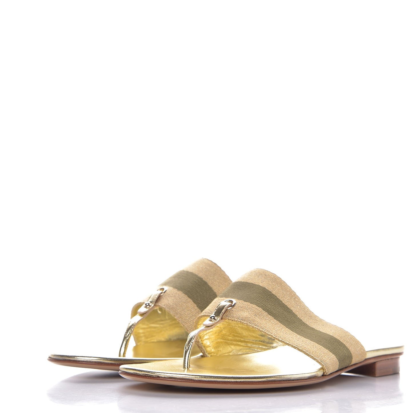 Metallic Calfskin Web Thong Sandals 8.5 Gold