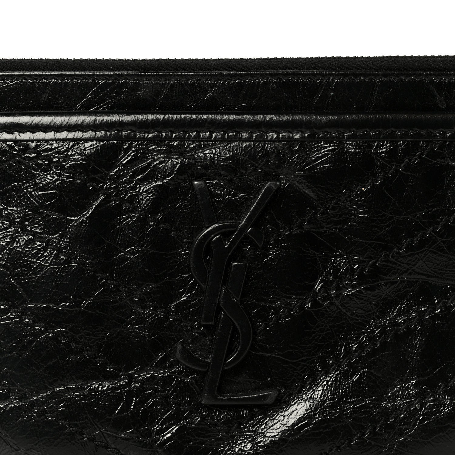 Saint Laurent Crinkled Calfskin Matelasse Monogram Niki Bill Pouch Black 8 of 8