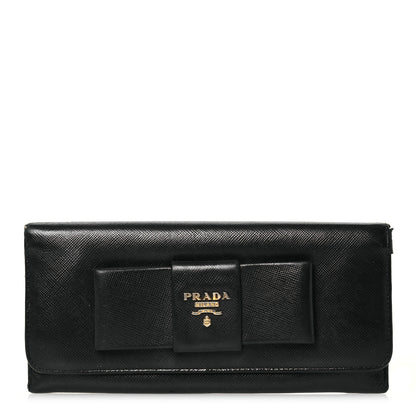 Prada Saffiano Bow Continental Wallet Black 1 of 15