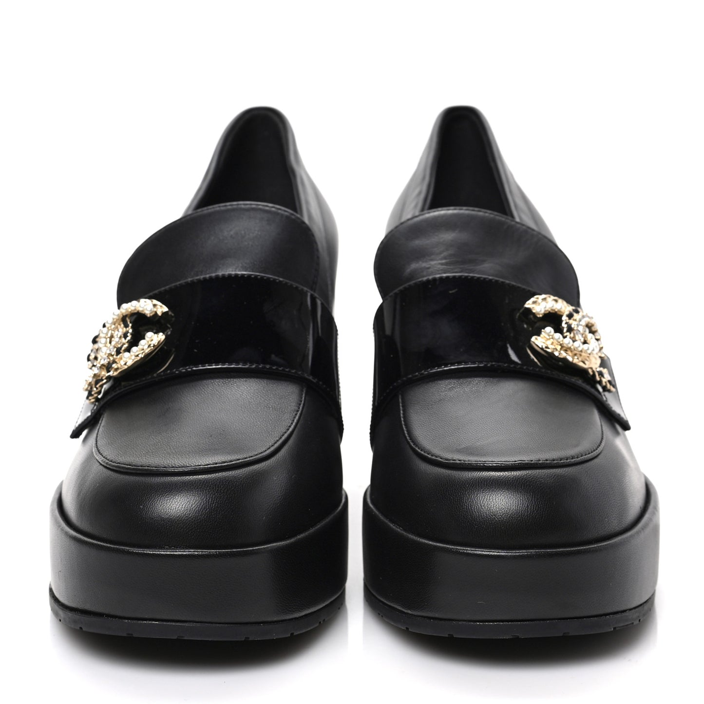Lambskin Pearl Crystal Quilted CC Loafers 40 Black