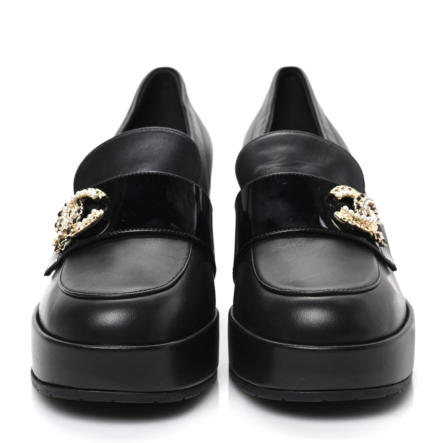 Chanel Lambskin Pearl Crystal Quilted CC Loafers 40 Black 2 of 8