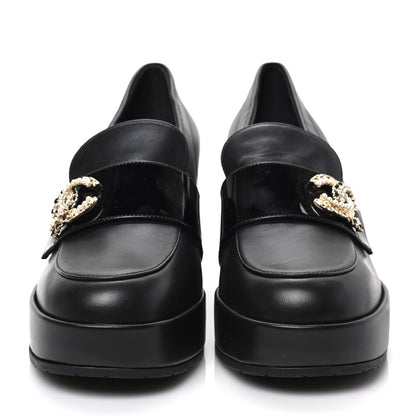 Chanel Lambskin Pearl Crystal Quilted CC Loafers 40 Black 2 of 8