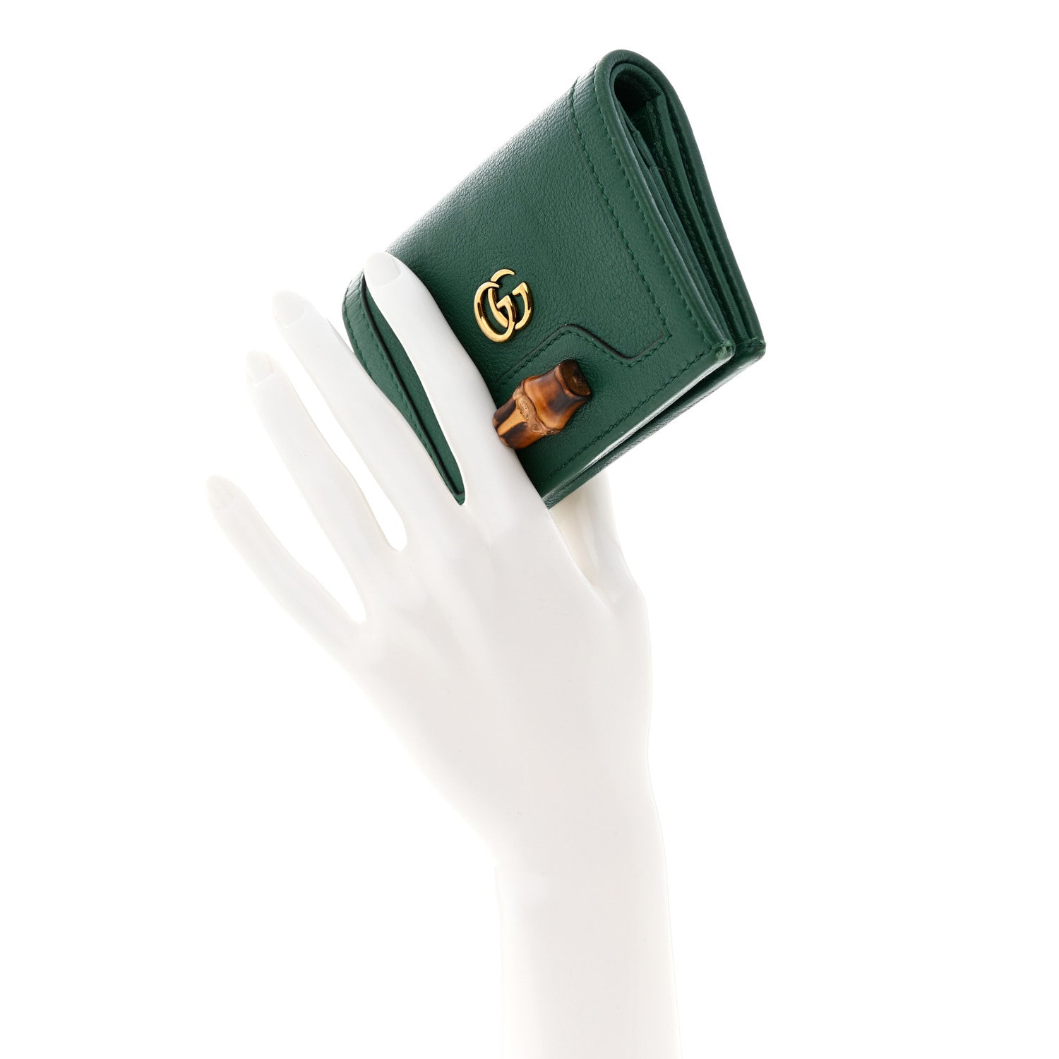 Gucci Wonka Grain Calfskin Diana Card Case Wallet Emerald 2 of 10