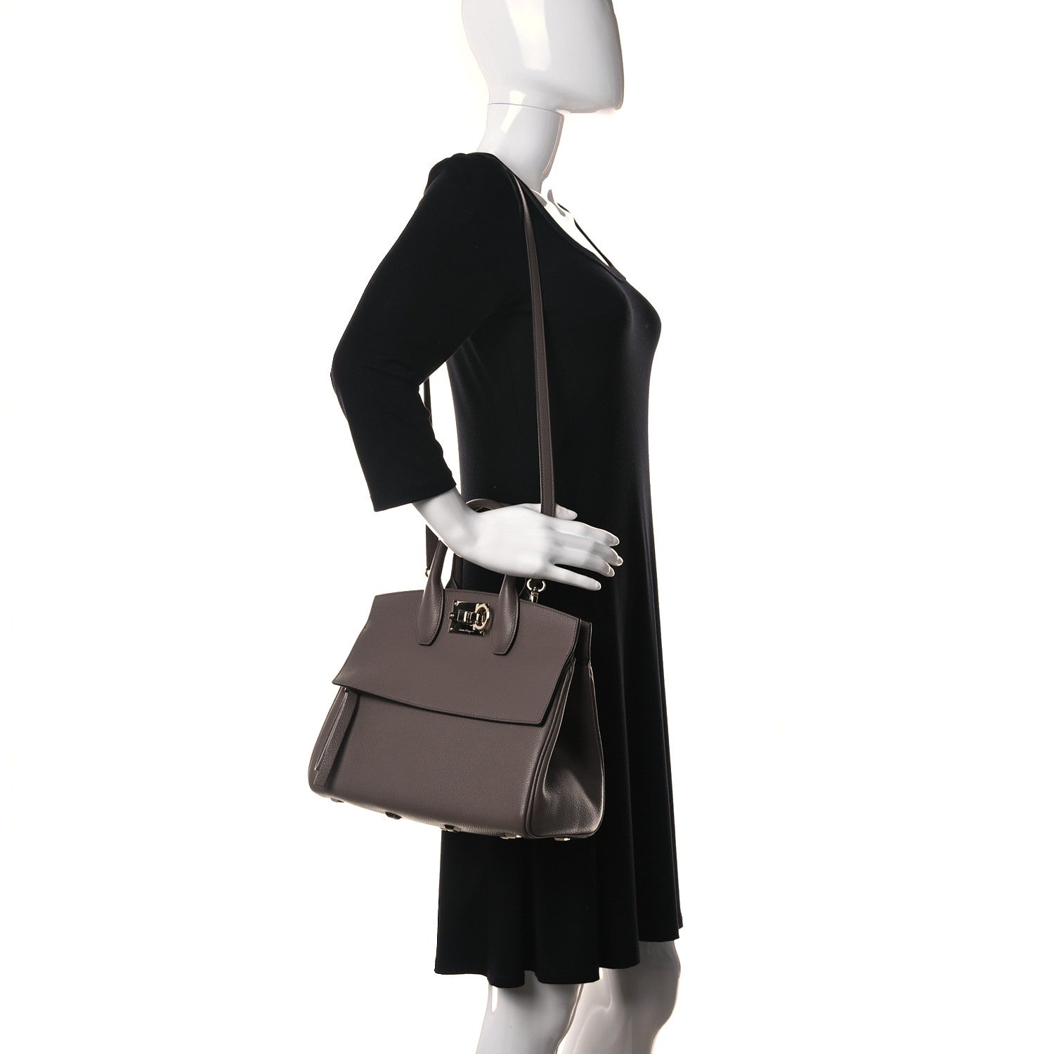 Salvatore Ferragamo Calfskin Studio Bag Caraway Seed 2 of 13