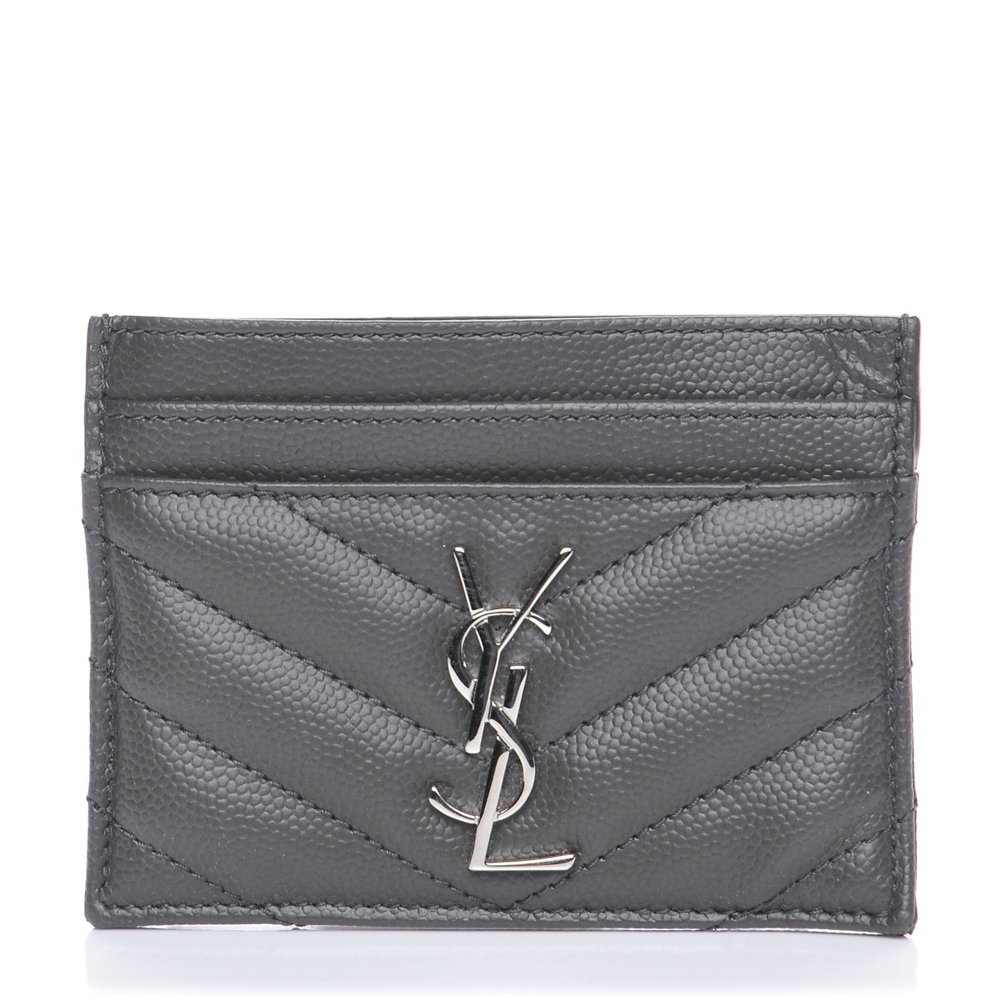 Grain De Poudre Matelasse Chevron Monogram Credit Card Case Dark Anthracite