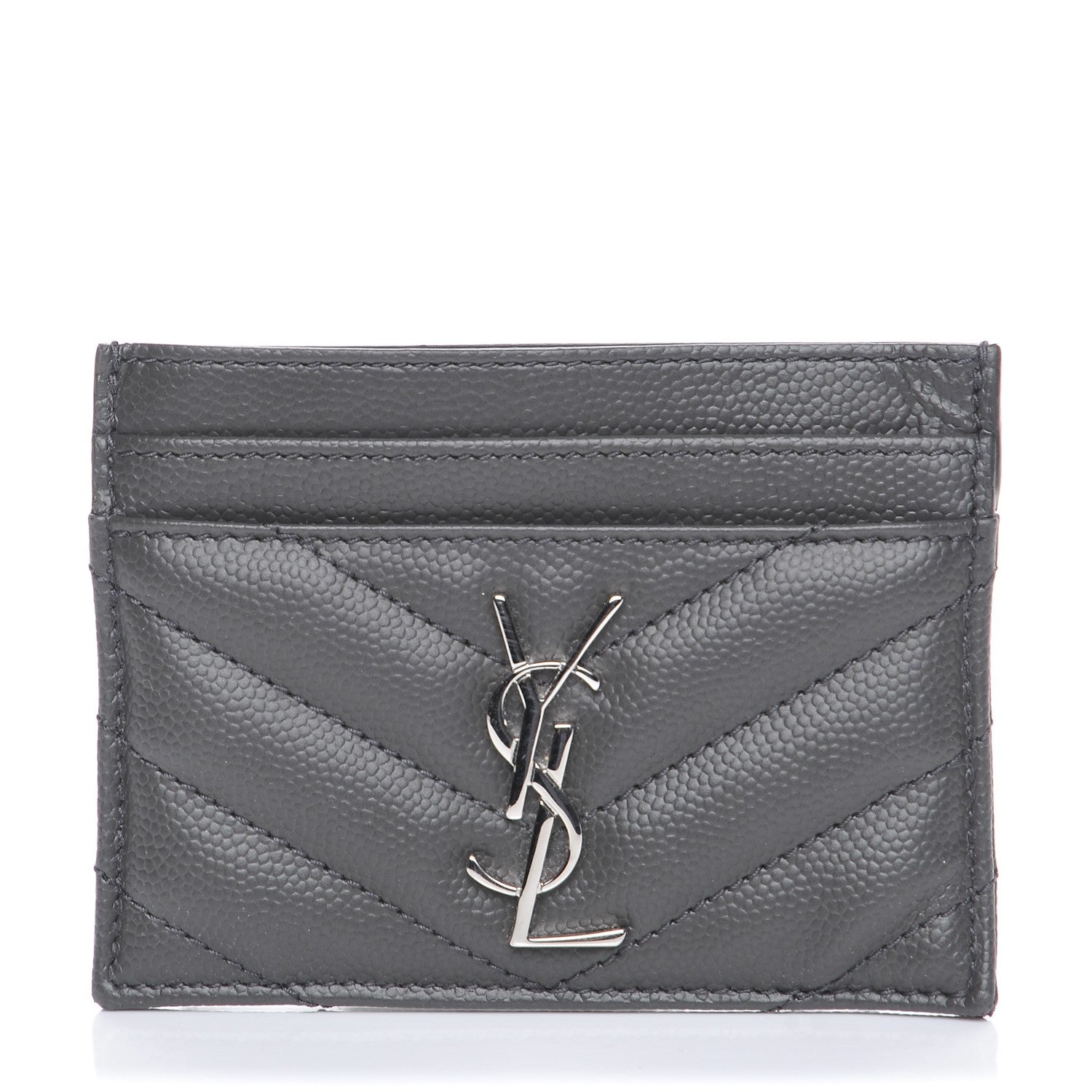 Saint Laurent Grain De Poudre Matelasse Chevron Monogram Credit Card Case Dark Anthracite 1 of 7