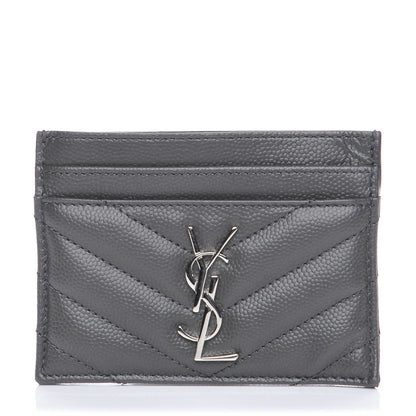 Saint Laurent Grain De Poudre Matelasse Chevron Monogram Credit Card Case Dark Anthracite 1 of 7