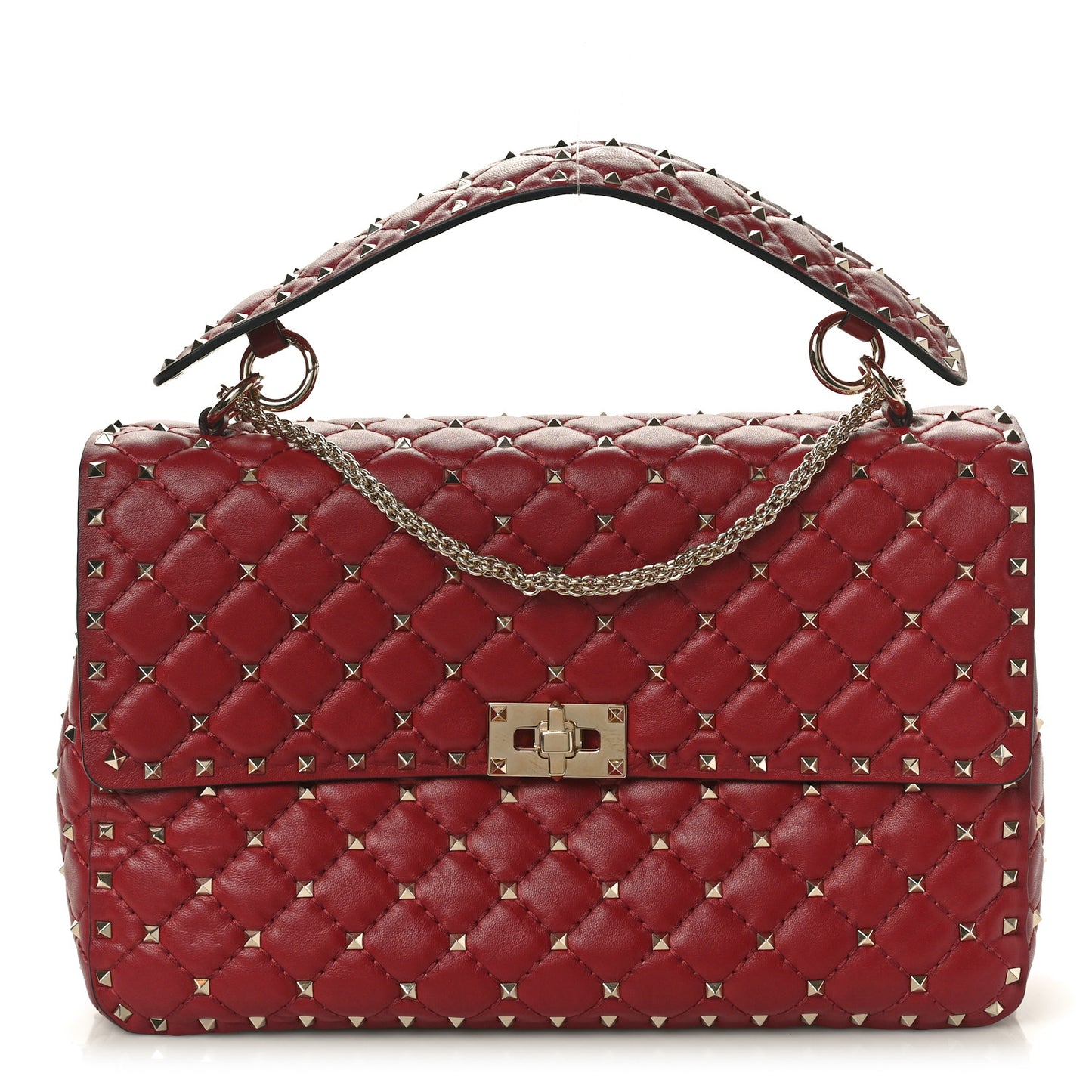 Nappa Large Rockstud Spike Shoulder Bag Rubino