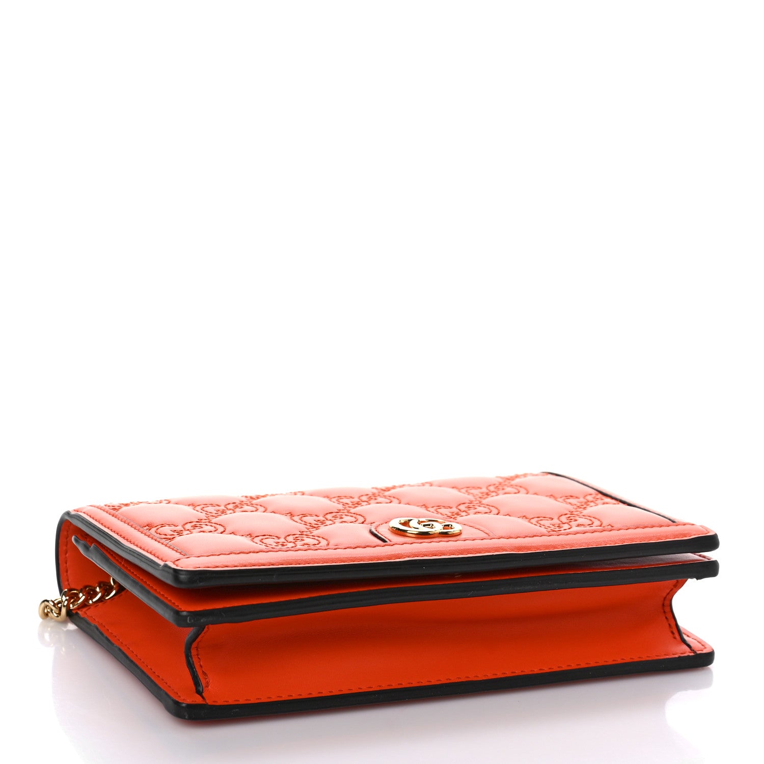 Gucci Calfskin GG Matelasse Chain Wallet Deep Orange 3 of 8