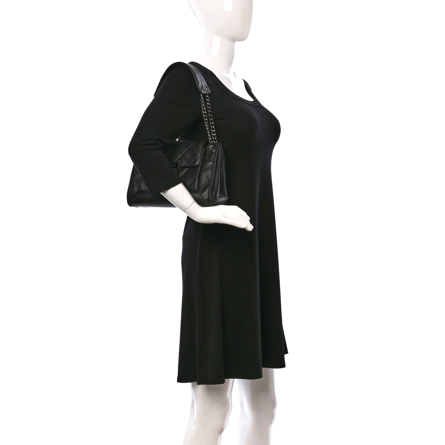 Caviar Quilted Accordion Flap Black