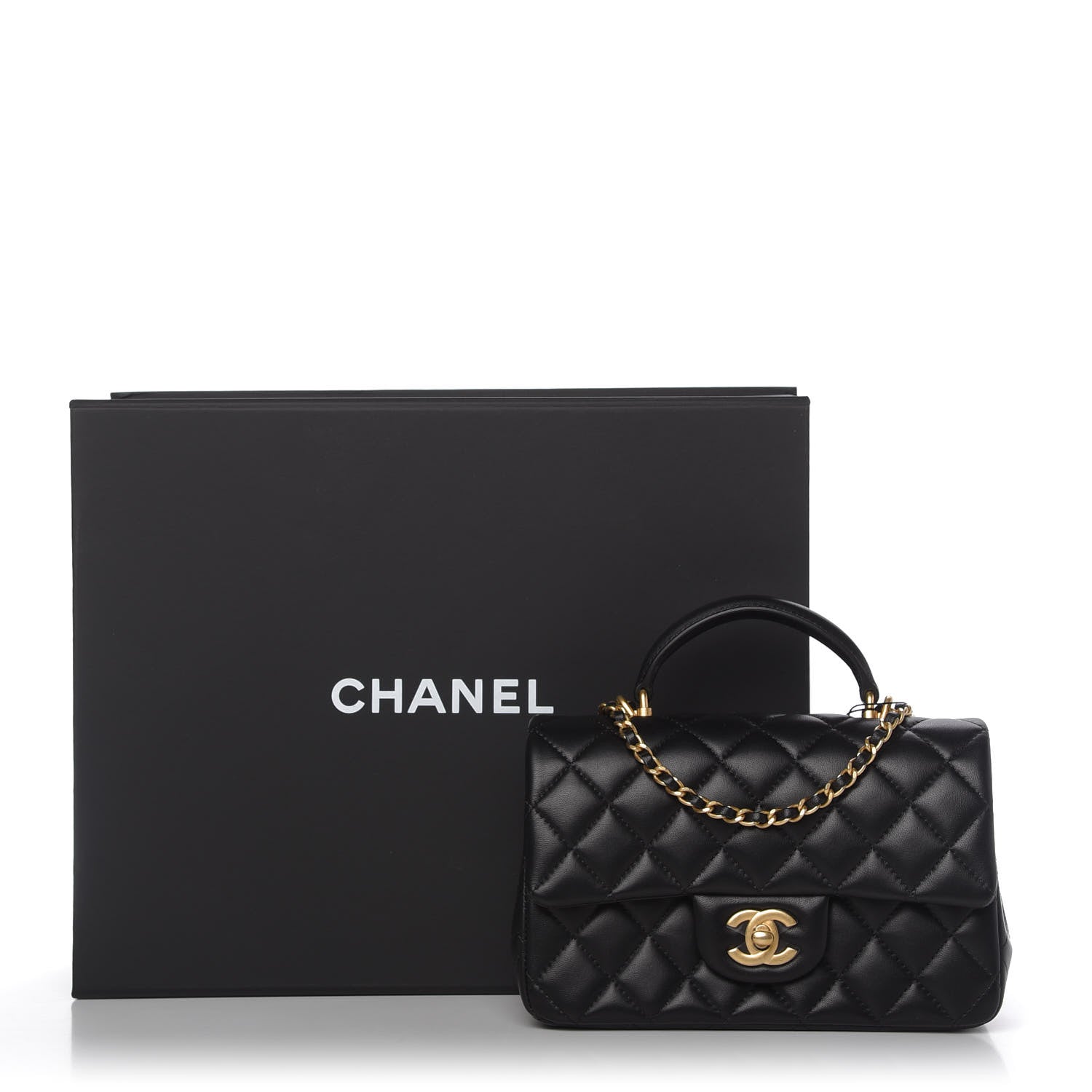 Chanel Lambskin Quilted Mini Top Handle Rectangular Flap Black 11 of 11